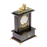 Часы настольные с декором в виде льва из натурального камня Нефрит Lion Stone Clock варинант исполнения - 2 | Loft Concept в Рязани