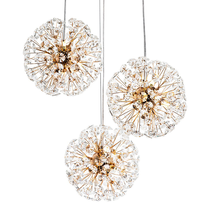 Подвесной светильник с 3-мя плафонами Crystal Dandelions Hanging Lamp Глянцевое золото Прозрачный Подвесной светильник с 3-мя плафонами Crystal Dandelions Hanging Lamp Глянцевое золото Прозрачный в Рязани | Loft Concept