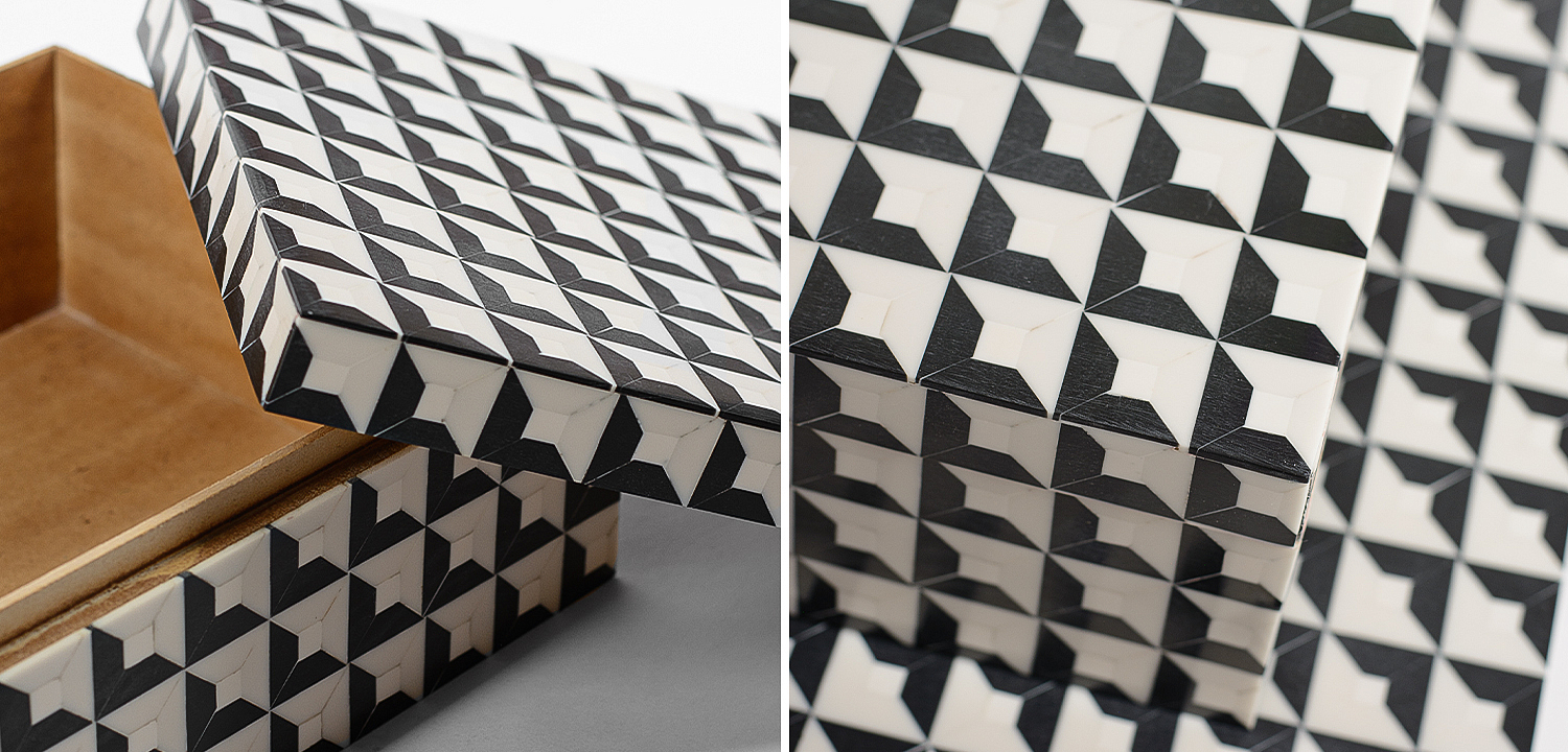 Комплект шкатулок Black White Square Bone Inlay Комплект шкатулок Black White Square Bone Inlay - Loft-Concept в Рязани