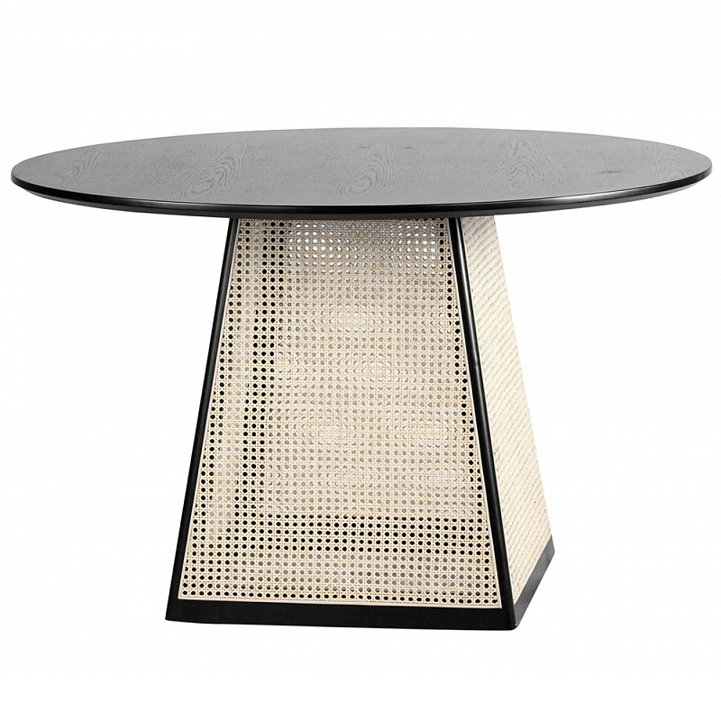 Обеденный стол с круглой чёрной столешницей и плетёным основанием Savanna Round Table Черный Бежевый Обеденный стол с круглой чёрной столешницей и плетёным основанием Savanna Round Table Черный Бежевый в Рязани | Loft Concept