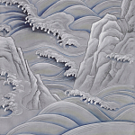 Обои ручная роспись Matsushima Waves Hokusai on Gun Metal dyed silk варинант исполнения - 2 | Loft Concept в Рязани