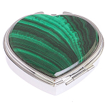 Таблетница карманная в форме сердца с 3-мя отделениями с зеркалом и накладкой из натурального камня Малахит Silver Stone Pillboxes варинант исполнения - 1 | Loft Concept в Рязани