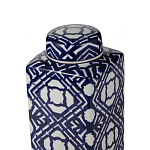 Ваза прямоугольной формы с крышкой и геометрическим узором в сине-белых цветах Blue & White Ornament  варинант исполнения - 2 | Loft Concept в Рязани