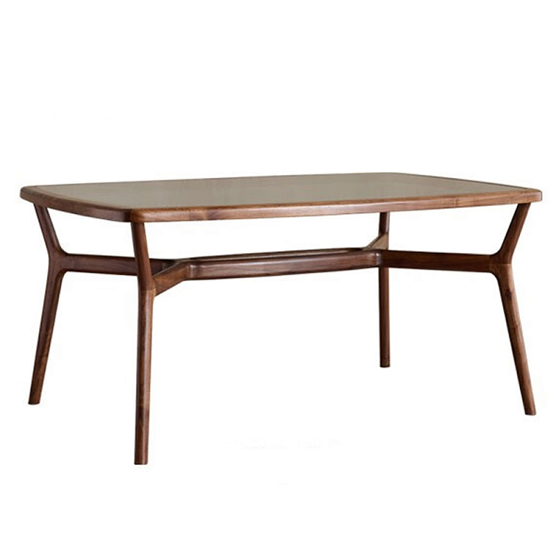Стол обеденный с каркасом из дерева и стеклянной столешницей Walnut Dining Table Орех в Рязани | Loft Concept 