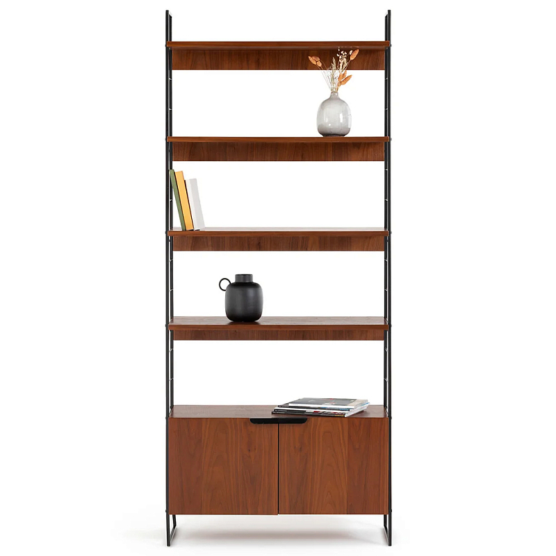 Стеллаж из орехового дерева Olson Rack Коричневый Черный Стеллаж из орехового дерева Olson Rack Коричневый Черный в Рязани | Loft Concept