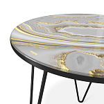 Стол журнальный c круглой столешницей из стекла серого цвета Gray and Gold Marble варинант исполнения - 3 | Loft Concept в Рязани