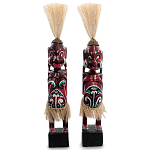 Комплект из 2-х деревянных статуэток Asmat Straw Headdress Statuettes Red Turquoise варинант исполнения - 4 | Loft Concept в Рязани