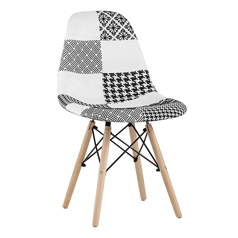 Пластиковый стул на ножках из массива бука Eames Черно-Белый Пэчворк Черный Белый Древесина Пластиковый стул на ножках из массива бука Eames Черно-Белый Пэчворк Черный Белый Древесина в Рязани | Loft Concept