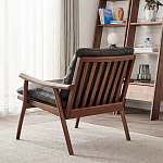 Кресло c каркасом из массива дерева и мягкой кожаной обивкой Walnut Armchair варинант исполнения - 4 | Loft Concept в Рязани