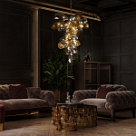 Люстра подвесная вытянутой формы с плафонами из стекла и металла с тремя вертикальными подвесками Gilded Mirage  варинант исполнения - 9 | Loft Concept в Рязани