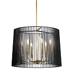 Люстра цвета латунь с 6-ю лампами свечами внутри цилиндрического абажура из черных металлических реек Kichler варинант исполнения - 1 | Loft Concept в Рязани