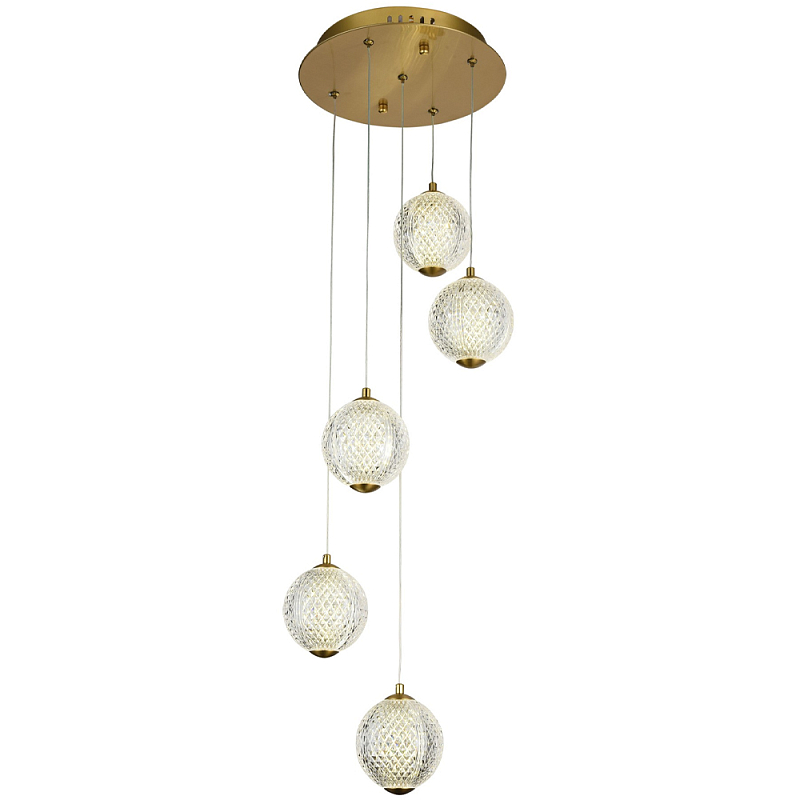 Каскадная люстра с 5-ю плафонами из акрила в виде шара Felice Chandelier Brass Прозрачный Латунь Каскадная люстра с 5-ю плафонами из акрила в виде шара Felice Chandelier Brass Прозрачный Латунь в Рязани | Loft Concept