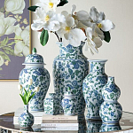 Ваза с крышкой и зелено-голубым рисунком на белом фоне 51 см Blue & White Ornament варинант исполнения - 6 | Loft Concept в Рязани