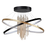 Люстра подвесная с 2-мя пересекающимися круглыми подвесами в черном и золотистом цвете и вертикальными подвесками Ring Horizontal варинант исполнения - 1 | Loft Concept в Рязани