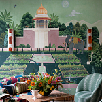 Обои ручная роспись Mahal Garden Original colourway on blue painted Xuan paper варинант исполнения - 1 | Loft Concept в Рязани