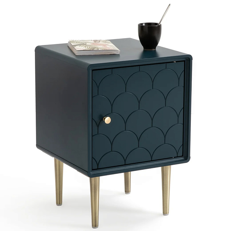Тумба с одной дверцей Scale Ornament Blue Nightstand Синий Латунь Тумба с одной дверцей Scale Ornament Blue Nightstand Синий Латунь в Рязани | Loft Concept