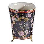 Кашпо из фарфора черная с цветочной росписью и бронзовой стрекозой Spring Garden варинант исполнения - 2 | Loft Concept в Рязани