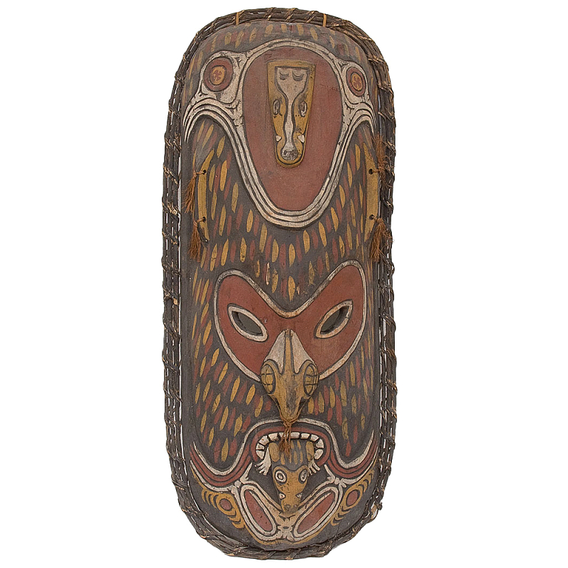 Деревянная расписная маска ручной работы Great Papuan Mask Коричневый Желтый Деревянная расписная маска ручной работы Great Papuan Mask Коричневый Желтый в Рязани | Loft Concept