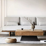 Дизайнерский журнальный стол квадратный с черным трапециевидным основанием Wokab варинант исполнения - 1 | Loft Concept в Рязани