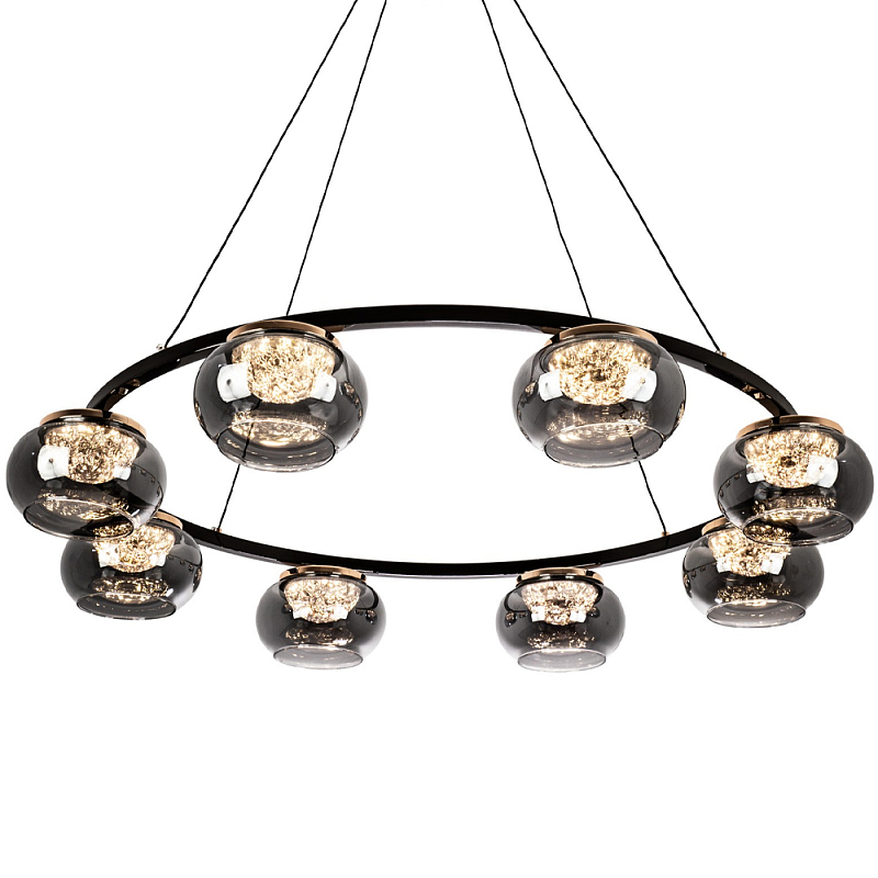 Люстра с круглыми плафонами из дымчато-серого стекла IONA Grey Glass Chandelier 8 Черный Глянцевое золото Дымчатый (Smoke) Люстра с круглыми плафонами из дымчато-серого стекла IONA Grey Glass Chandelier 8 Черный Глянцевое золото Дымчатый (Smoke) в Рязани | Loft Concept