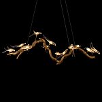 Люстра подвесная линейная с прозрачными стеклянными птичками на ветвях Serip Voa варинант исполнения - 7 | Loft Concept в Рязани