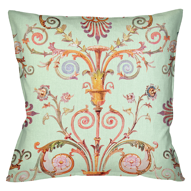 Декоративная подушка светло-зеленая с растительным орнаментом Raffael Floral Green Cushion Салатовый Мульти Декоративная подушка светло-зеленая с растительным орнаментом Raffael Floral Green Cushion Салатовый Мульти в Рязани | Loft Concept