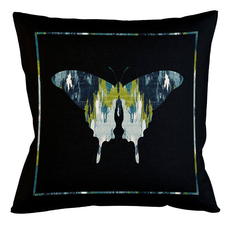 Подушка декоративная бабочка сине-зеленый узор Ikat Pattern Синий Бежевый Черный Зеленый Подушка декоративная бабочка сине-зеленый узор Ikat Pattern Синий Бежевый Черный Зеленый в Рязани | Loft Concept