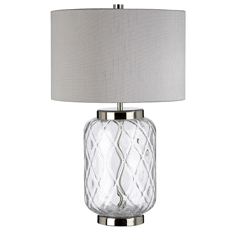 Настольная лампа с цилиндрическим абажуром и прозрачным стеклянным основанием Quintiesse Никель Темно-синий Прозрачное Стекло Серый в Рязани | Loft Concept 