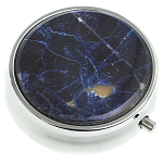 Таблетница карманная круглая с 3-мя отделениями с зеркалом и накладкой из натурального камня Содалит Silver Stone Pillboxes варинант исполнения - 1 | Loft Concept в Рязани