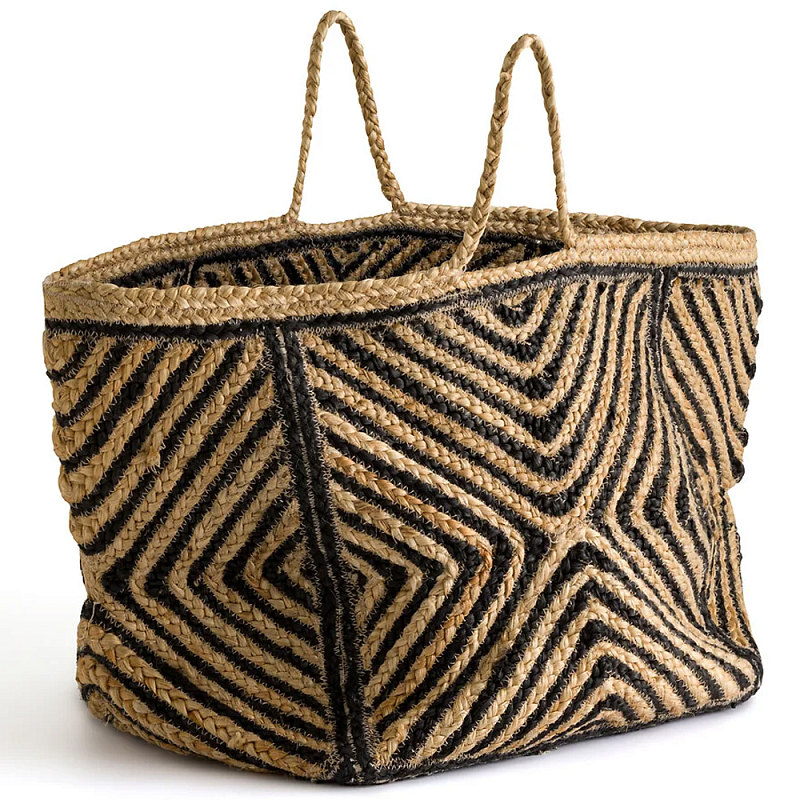 Плетеная мягкая корзина Kito Wicker Basket Бежевый Черный Плетеная мягкая корзина Kito Wicker Basket Бежевый Черный в Рязани | Loft Concept