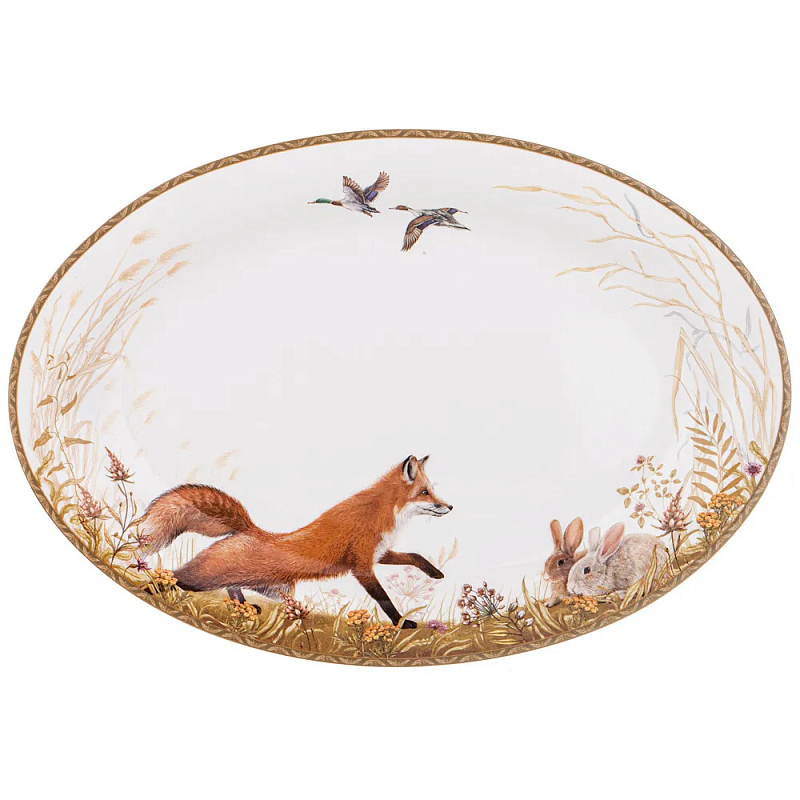 Блюдо овальное из фарфора с изображением животных Hunting Porcelain Collection Белый Мульти Блюдо овальное из фарфора с изображением животных Hunting Porcelain Collection Белый Мульти в Рязани | Loft Concept