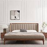 Кровать двуспальная с мягким изголовьем Moon Walnut Bed варинант исполнения - 3 | Loft Concept в Рязани
