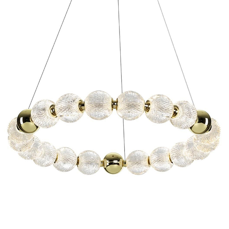 Люстра подвесная кольцевая с прозрачными рифлеными шарообразными плафонами Crystal Globule Золотой Прозрачный в Рязани | Loft Concept 