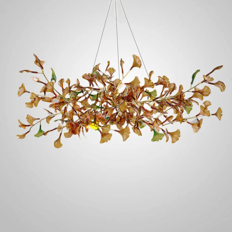 Люстра на ветвистом каркасе с листьями Horizontal Amber Floral Chandelier L Янтарный Латунь Люстра на ветвистом каркасе с листьями Horizontal Amber Floral Chandelier L Янтарный Латунь в Рязани | Loft Concept