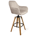 Барный стул со спинкой и подлокотниками на 4-х коричневых деревянных ножках Бежевый Велюр Ava Charm варинант исполнения - 1 | Loft Concept в Рязани
