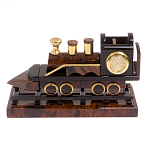 Часы настольные в виде паровоза из натурального камня Обсидиан Train Stone Clock варинант исполнения - 4 | Loft Concept в Рязани