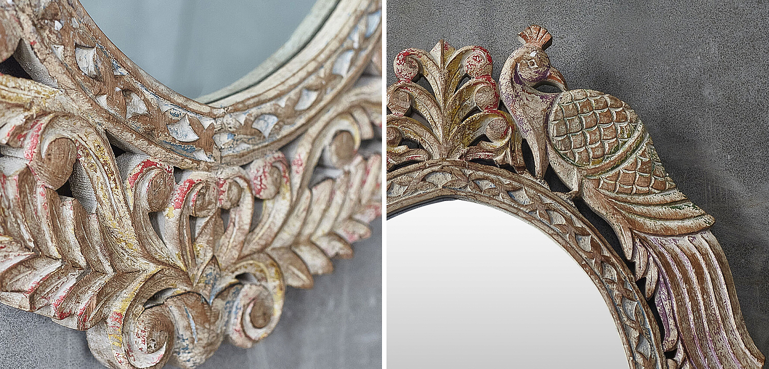 Зеркало в резной раме Viaan Grey Mango Carved Mirror Зеркало в резной раме Viaan Grey Mango Carved Mirror - Loft-Concept в Рязани