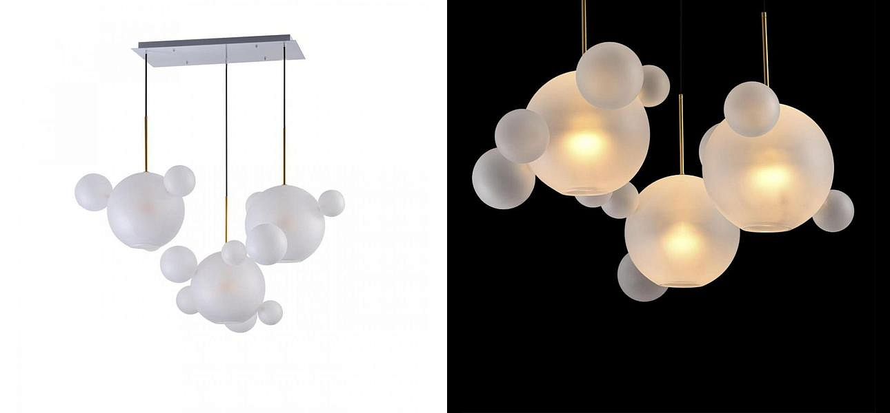 Светодиодный светильник Giopato & Coombes Bubble Chandelier Linear матовое белое стекло 3 плафона Светодиодный светильник Giopato & Coombes Bubble Chandelier Linear матовое белое стекло 3 плафона - Loft-Concept в Рязани