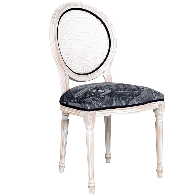 Стул с ротанговой спинкой Palace Gardens Stool Черно-белый Белый винтажная патина   в Рязани | Loft Concept 