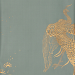 Обои ручная роспись в стиле Арт-деко Whistler Peacocks Golden colourway on Blue Grey dyed silk варинант исполнения - 1 | Loft Concept в Рязани