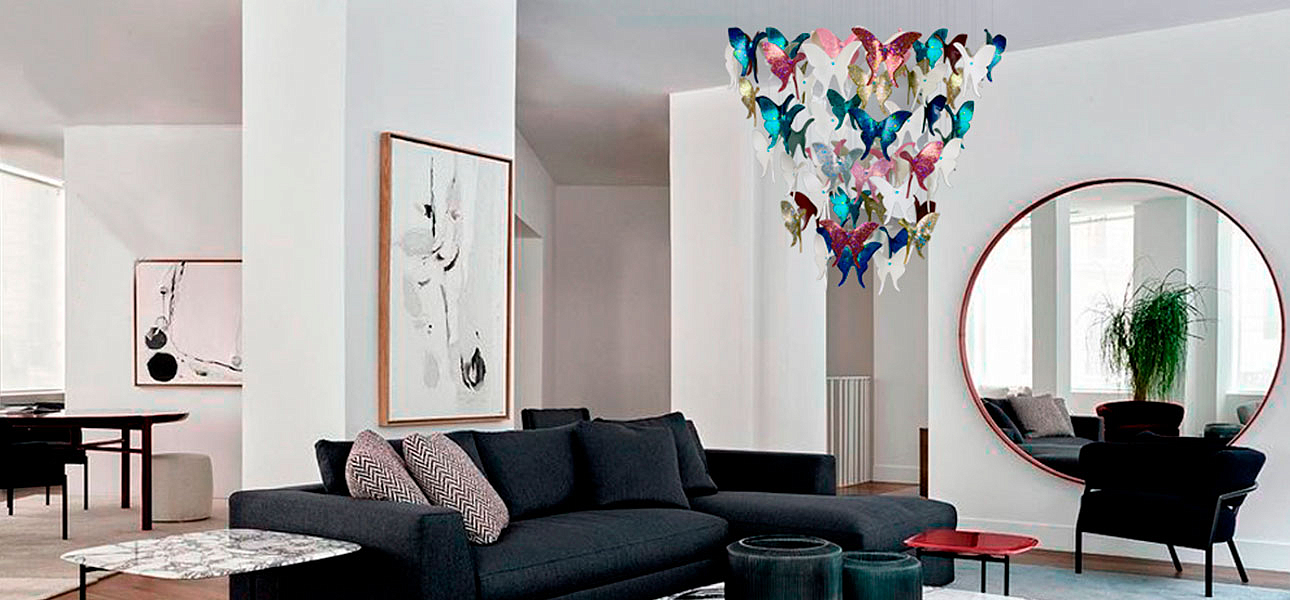Люстра Цветные Бабочки Жемчужно-серая база Night Butterflies Chandelier Multi Color Люстра Цветные Бабочки Жемчужно-серая база Night Butterflies Chandelier Multi Color - Loft-Concept в Рязани