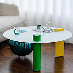 Дизайнерский журнальный стол с круглой белой столешницей на 3-х геометрических ножках Tajefox варинант исполнения - 3 | Loft Concept в Рязани