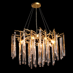 Люстра подвесная золотого цвета с разветвленными ветвями и прозрачными стеклянными подвесками Droplet Chandelier варинант исполнения - 3 | Loft Concept в Рязани