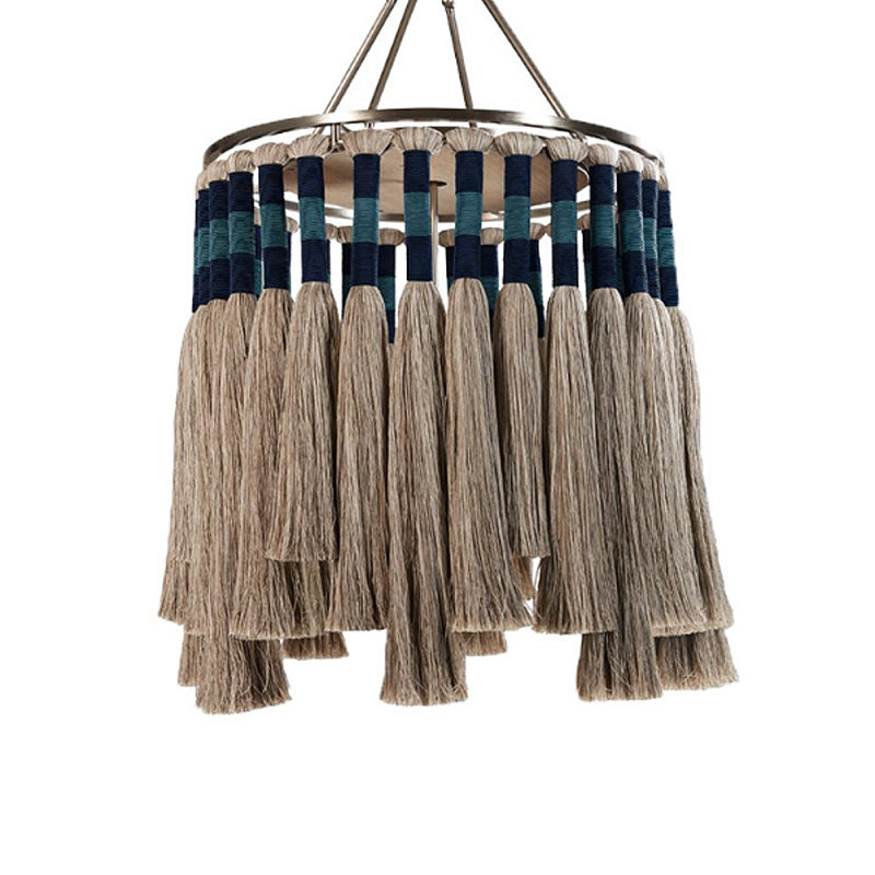 Люстра круглая плетеная с кисточками цвета серый дуб Boho Tassel Chandelier Серый Синий Никель Люстра круглая плетеная с кисточками цвета серый дуб Boho Tassel Chandelier Серый Синий Никель в Рязани | Loft Concept