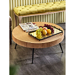 Журнальный столик с круглой фактурной столешницей из натурального дерева Vortex варинант исполнения - 6 | Loft Concept в Рязани