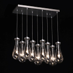 Люстра с 9-ю прозрачными плафонами из стекла в форме капли на прямоугольном потолочном основании цвета хром Lucid Rain  варинант исполнения - 3 | Loft Concept в Рязани