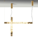 Подвесной светильник цилиндрической формы с плафоном из алебастра и металлическими торцами Латунь 60 см Cryptocrystalline Stone варинант исполнения - 3 | Loft Concept в Рязани