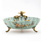 Блюдо из голубого фарфора с бронзовой птичкой Blue Garden варинант исполнения - 3 | Loft Concept в Рязани