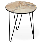 Стол журнальный с круглой столешницей из стекла на 3-х черных ножках Beige Marble варинант исполнения - 1 | Loft Concept в Рязани