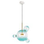 Подвесной светильник с прозрачными бирюзовыми стеклянными шарами и золотыми деталями Диаметр 43 Giopato & Coombes варинант исполнения - 1 | Loft Concept в Рязани